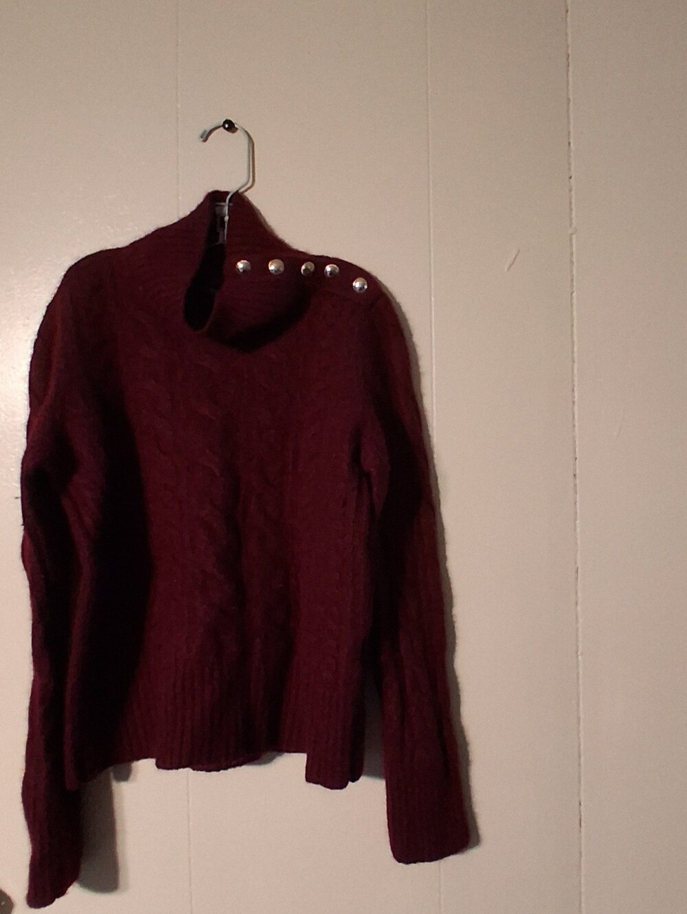 Charter Club Burgundy Cable-Knit Turtleneck with Shoulder Buttons